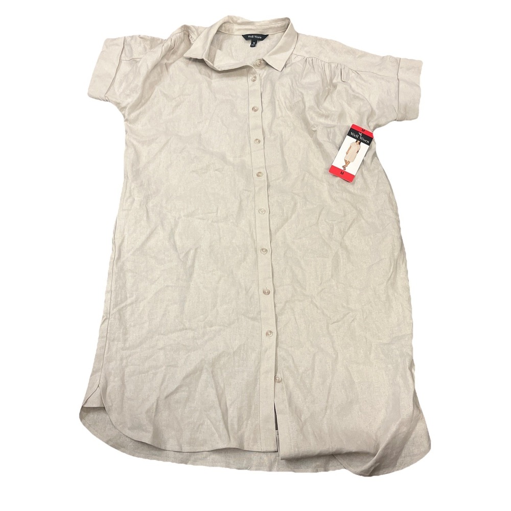 Well‎ Worn Linen Blend Casual Dress Women's Tan Pockets Size **Medium**